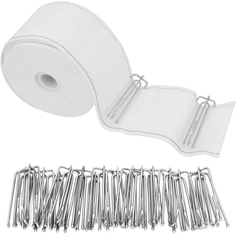 10 Meters/10.9 Yards White Curtain Pleat Tape with 30 Pcs Stainless Steel 4 Pron